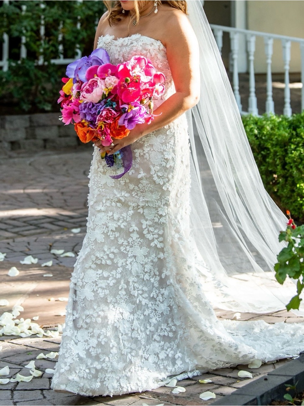 Watters Strapless Floral Lace Wedding Dress in Ivory